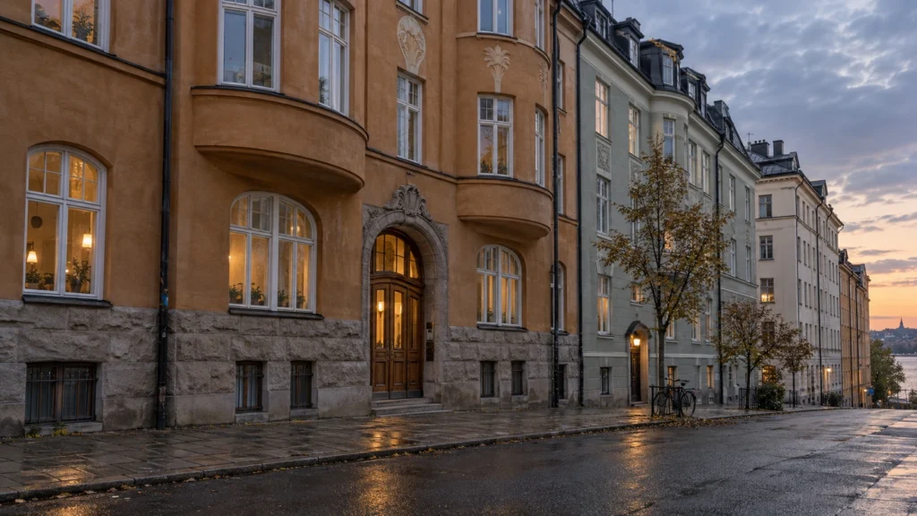 stockholm ochre evening cinematic street level 16x9